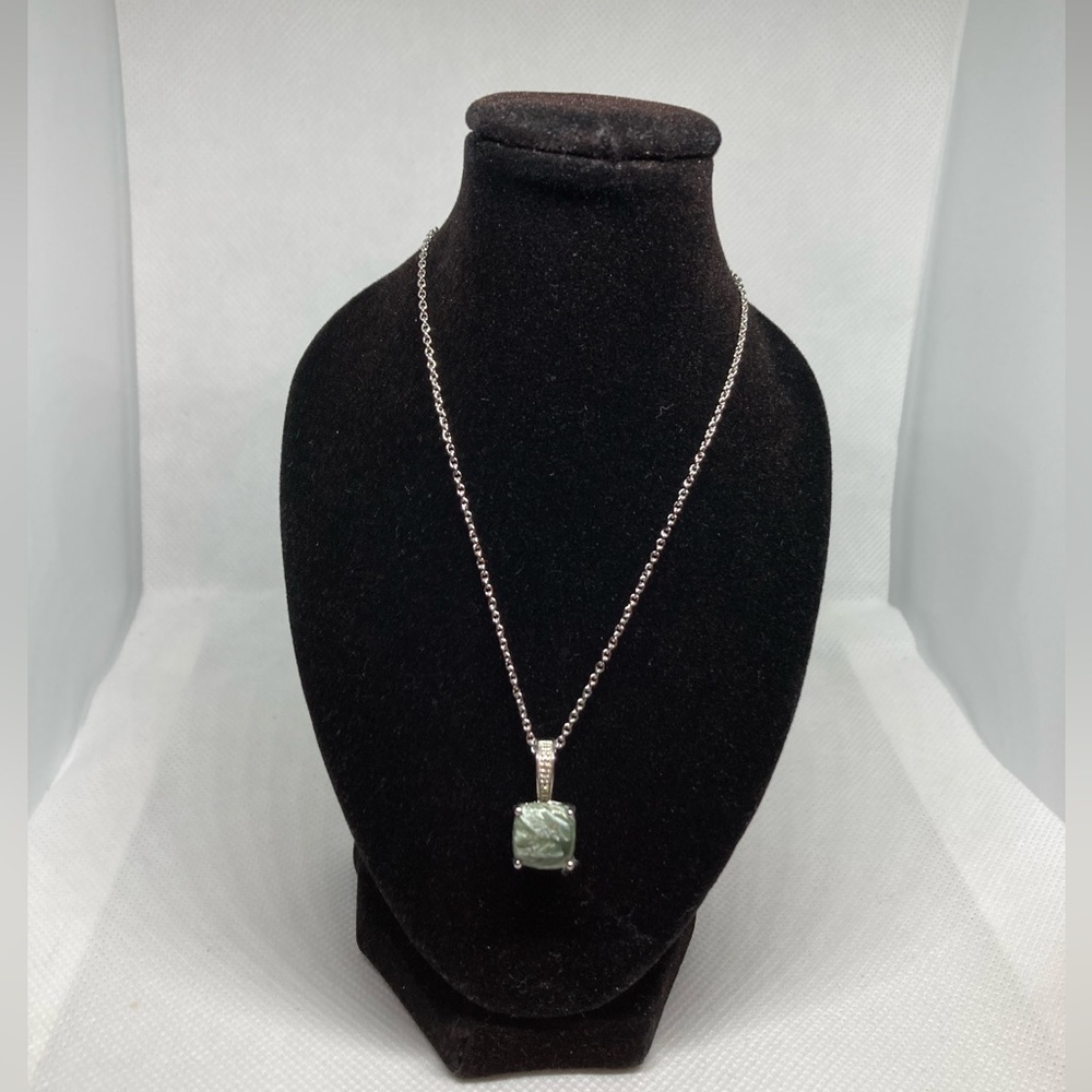 Siberian Seraphinite & Diamond Platinum Over Sterling Silver Pendant J101
